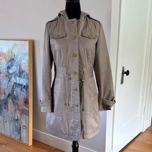 Kenneth Cole Hooded Utility Trench Coat in Light Taupe